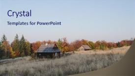  Presentation with brown old fashioned landscape - Beautiful slides featuring rural tourism homestead - old wooden house autumn landscape backdrop and a sky blue colored foreground