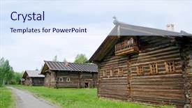  Presentation with old books on a wooden - Audience pleasing slide deck consisting of rural tourism homestead - old wooden house in north backdrop and a sky blue colored foreground