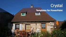  Presentation with roof - Presentation design having red and yellow balloons floating skyward after a wedding background and a ocean colored foreground