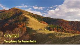  Presentation with mountains - Cool new slide deck with rural tourism homestead - sunny evening in the mountains backdrop and a tawny brown colored foreground