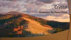  Presentation with solar tree evening landscape - Cool new presentation theme with rural tourism homestead - sunny evening in the mountains backdrop and a coral colored foreground