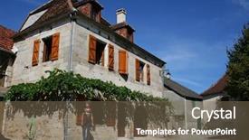  Presentation with old house - Cool new slide set with rural tourism homestead - woman standing in front backdrop and a violet colored foreground