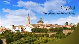  Presentation with village - Colorful slide set enhanced with valencia of spain serranos area backdrop and a light blue colored foreground