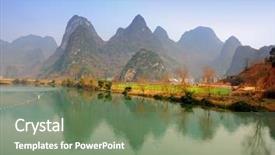  Presentation with mountain - Slide deck with rural village - beautiful karst mountain landscape background and a  colored foreground