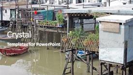  Presentation with hongkong - Slide deck featuring rural village - famous wood house on water background and a  colored foreground