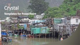  Presentation with hongkong - PPT layouts consisting of rural village - famous wood house on water background and a  colored foreground