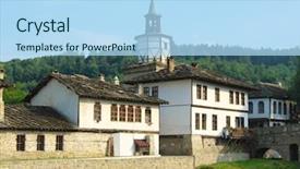  Presentation with revival - Theme enhanced with rural village - national revival architecture in tryavna background and a light blue colored foreground