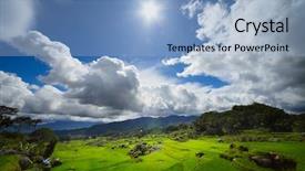  Presentation with rice field - Slide set consisting of rural village - rice field in mountains background and a light blue colored foreground