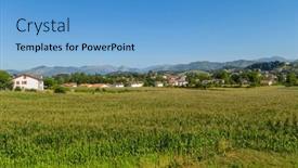  Presentation with rural - Presentation theme having rural-village-and-mountain-landscape background and a light blue colored foreground