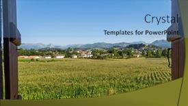  Presentation with rural - PPT theme consisting of rural-village-and-mountain-landscape background and a light blue colored foreground