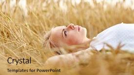  Presentation with teenage girl - Audience pleasing slide set consisting of rural women - nature summer holidays vacation backdrop and a yellow colored foreground