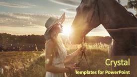  Presentation with horse - PPT theme having rural youth - beautiful young woman posing background and a tawny brown colored foreground