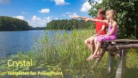  Presentation with youth - Beautiful theme featuring rural youth - birdwatchers boy and girl sitting backdrop and a tawny brown colored foreground