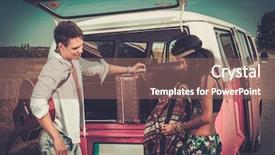  Presentation with multi ethnic group - Cool new PPT theme with rural youth - multi-ethnic hippie couple with guitar backdrop and a coral colored foreground