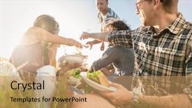  Presentation with barbecue - PPT theme consisting of rural youth - young people having summer barbecue background and a coral colored foreground