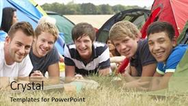  Presentation with youth - Colorful theme enhanced with rural youth - young people on camping trip backdrop and a coral colored foreground