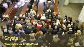  Presentation with crowd - Presentation theme having rush hour - escalator crowd background and a tawny brown colored foreground