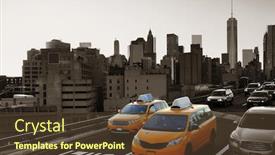  Presentation with rush hour - Colorful slides enhanced with yellow taxi cab - rush hour traffic in downtown backdrop and a tawny brown colored foreground