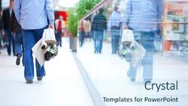  Presentation with people reflection - Amazing PPT layouts having fashion gallery - people in rush backdrop and a sky blue colored foreground