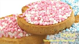  Presentation with sprinkles - Amazing slides having rusks with white and blue and white and pink anise seed sprinkles served in holland when a baby boy or girl is born on a white background backdrop and a tawny brown colored foreground