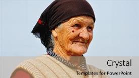  Presentation with old - Presentation design with russia culture - very old woman with expression background and a coral colored foreground