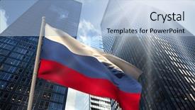  Presentation with russia flag - Colorful presentation enhanced with russia national flag against low backdrop and a light blue colored foreground