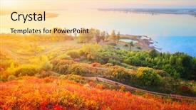  Presentation with river valley - Audience pleasing slide set consisting of russia with trees and road backdrop and a lemonade colored foreground