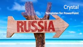  Presentation with russia - Beautiful slide set featuring russia wooden sign with sea background backdrop and a cobalt blue colored foreground