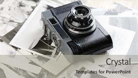  Presentation with old photo - Beautiful PPT theme featuring russian analogue photo camera backdrop and a light gray colored foreground