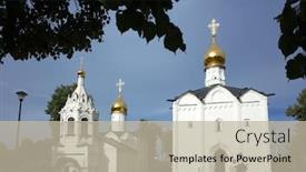  Presentation with buildings - Colorful presentation theme enhanced with russian-architecture-white-buildings backdrop and a mint green colored foreground
