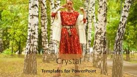  Presentation with russian forest - Amazing presentation theme having russian-beauty-woman-full-body backdrop and a gold colored foreground