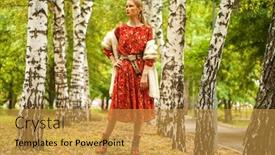  Presentation with russian forest - Colorful presentation enhanced with russian-beauty-woman-full-body backdrop and a gold colored foreground