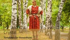  Presentation with russian forest - Presentation with russian-beauty-woman-full-body background and a gold colored foreground