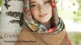  Presentation with russian - Cool new theme with russian-beauty-woman backdrop and a coral colored foreground