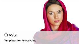  Presentation with russian - Theme with russian beauty woman in the national patterned shawl background and a white colored foreground