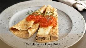  Presentation with caviar - PPT theme featuring russian-blinis-with-red-caviar background and a coral colored foreground