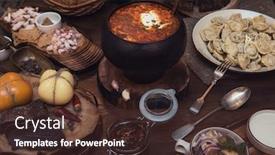  Presentation with russian - PPT theme enhanced with russian borsch at pot on the table background and a tawny brown colored foreground