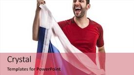  Presentation with russian - Amazing PPT theme having russian fan celebrating on white backdrop and a red colored foreground