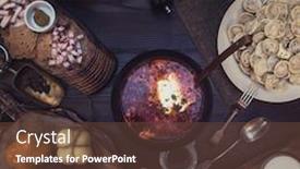  Presentation with meat food - Audience pleasing PPT layouts consisting of russian food borsch pickles cheese meat dumplings and fat backdrop and a tawny brown colored foreground