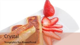  Presentation with pancake - Colorful PPT theme enhanced with russian food - cottage cheese wrapped in sweet a pancake with strawberry served on white plate isolated over white backdrop and a coral colored foreground