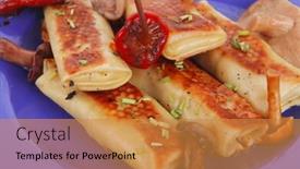  Presentation with blue food - Slide deck consisting of russian-food-meat-wrapped background and a gold colored foreground