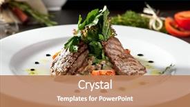  Presentation with foods - Beautiful PPT layouts featuring russian foods - olivier salad with grilled veal backdrop and a coral colored foreground