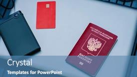  Presentation with foreign - Presentation theme consisting of russian-foreign-passport-credit-card background and a teal colored foreground