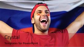  Presentation with russia flag - Cool new presentation design with russian guy waving russia flag backdrop and a red colored foreground