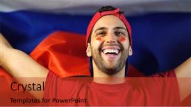  Presentation with russia flag - Cool new slide set with russian guy waving russia flag backdrop and a red colored foreground