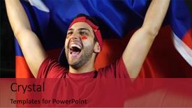  Presentation with russia flag - PPT layouts consisting of russian guy waving russia flag background and a crimson colored foreground
