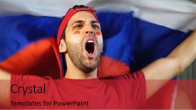  Presentation with russia flag - Cool new slides with russian guy waving russia flag backdrop and a crimson colored foreground