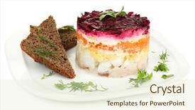  Presentation with white plate - Amazing PPT layouts having russian herring salad on plate isolated on white backdrop and a cream colored foreground