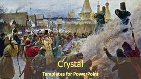  Presentation with burn - Slide deck featuring russian history - p myasoedov - burn background and a tawny brown colored foreground