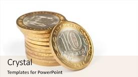  Presentation with russian greyhound - Slides having russian metallic roubles coins stack background and a coral colored foreground